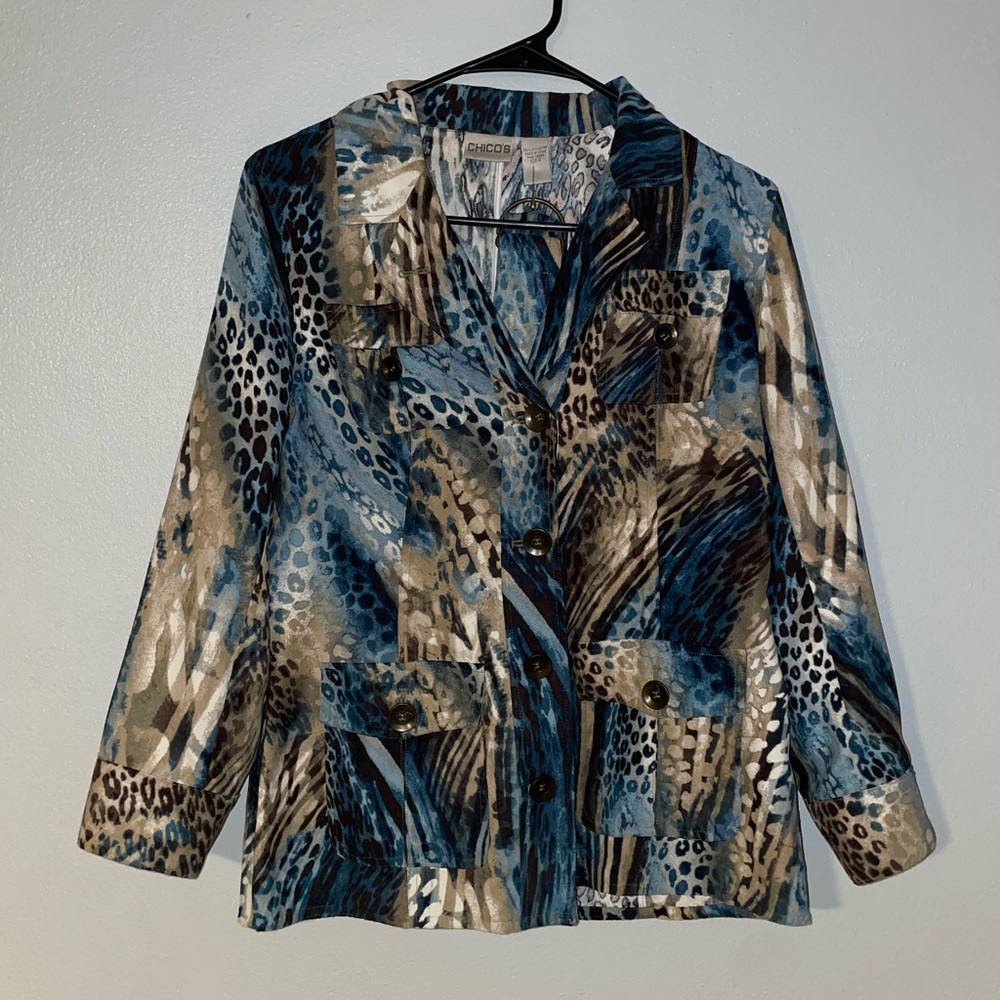 Chico's Blue and Brown Women's Jacket leopard print